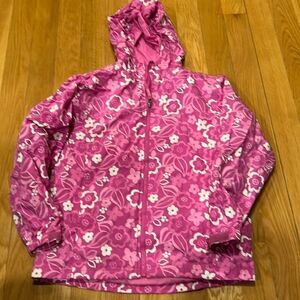𝅺L.L.Bean girls large 14-16 pink flowers lightweight nylon shell jacket